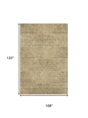 HomeRoots 10' X 14' Wheat and Beige Geometric Area Rug - Durable, Washable, UV-Protected for Modern Spaces 664900