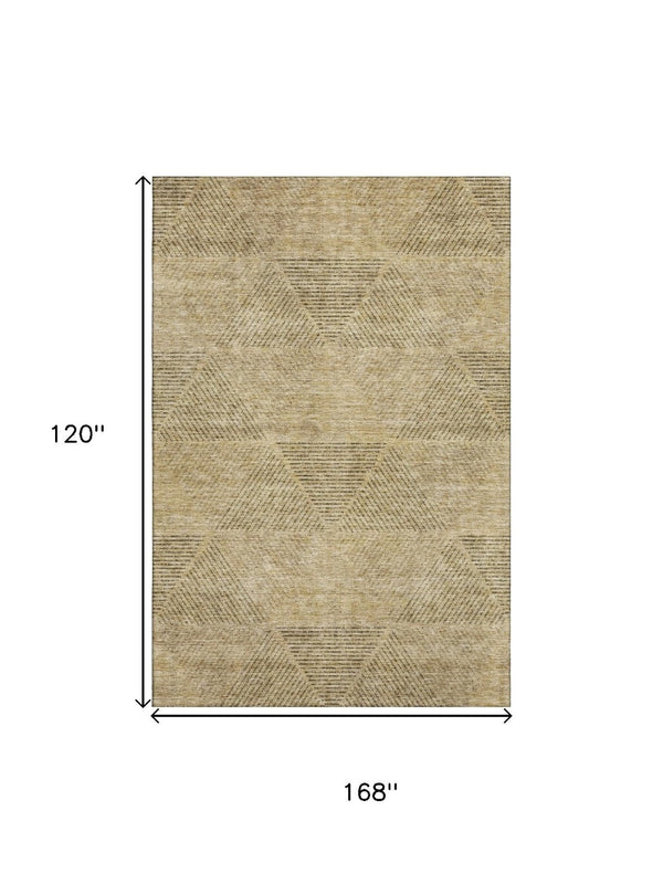 HomeRoots 10' X 14' Wheat and Beige Geometric Area Rug - Durable, Washable, UV-Protected for Modern Spaces 664900