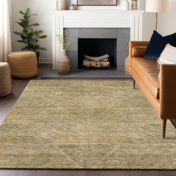 HomeRoots 10' X 14' Wheat and Beige Geometric Area Rug - Durable, Washable, UV-Protected for Modern Spaces 664900