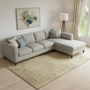 HomeRoots 10' X 14' Wheat and Beige Geometric Area Rug - Durable, Washable, UV-Protected for Modern Spaces 664900