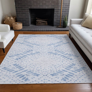 HomeRoots 5' X 8' Floral Area Rug in Blue & Ivory - Washable, UV Protected, Durable for Homes with Kids & Pets 664914