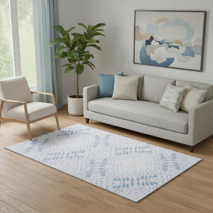 HomeRoots 5' X 8' Floral Area Rug in Blue & Ivory - Washable, UV Protected, Durable for Homes with Kids & Pets 664914