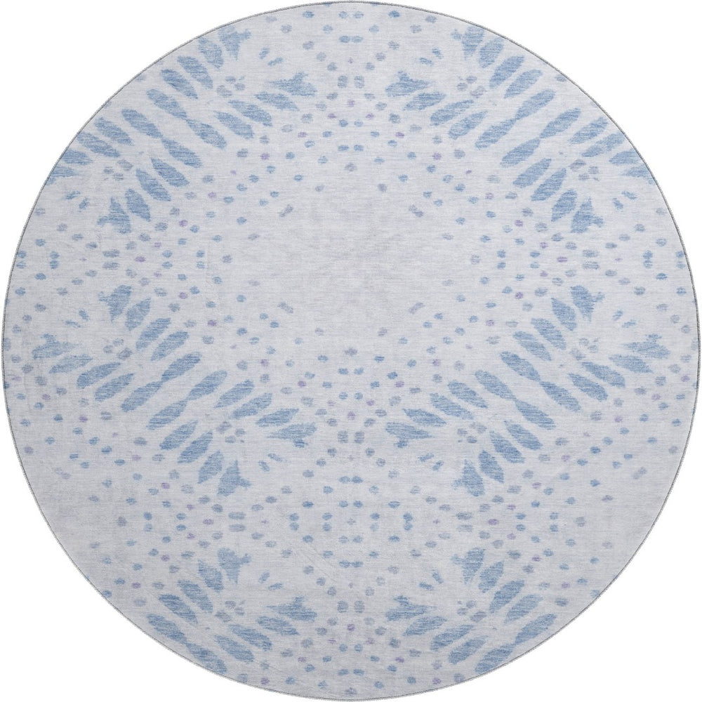 HomeRoots 8' Blue Floral Round Rug - Washable, UV Protected, Durable, Perfect for High-Traffic Homes & Kids 664915