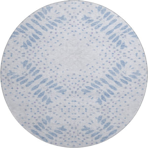 HomeRoots 8' Blue Floral Round Rug - Washable, UV Protected, Durable, Perfect for High-Traffic Homes & Kids 664915