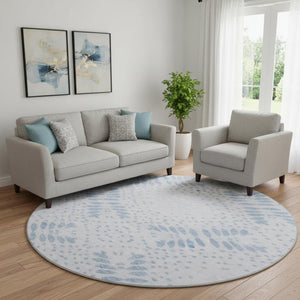 HomeRoots 8' Blue Floral Round Rug - Washable, UV Protected, Durable, Perfect for High-Traffic Homes & Kids 664915