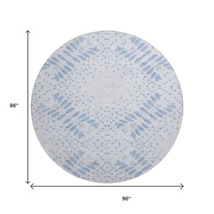 HomeRoots 8' Blue Floral Round Rug - Washable, UV Protected, Durable, Perfect for High-Traffic Homes & Kids 664915