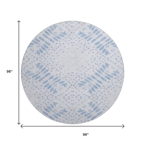 HomeRoots 8' Blue Floral Round Rug - Washable, UV Protected, Durable, Perfect for High-Traffic Homes & Kids 664915