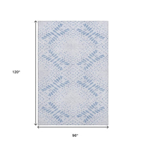HomeRoots 8' X 10' Blue and Ivory Floral Area Rug - Durable, Washable, UV Protected for Stylish Home Decor 664916