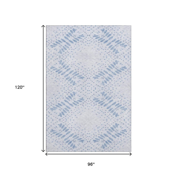 HomeRoots 8' X 10' Blue and Ivory Floral Area Rug - Durable, Washable, UV Protected for Stylish Home Decor 664916