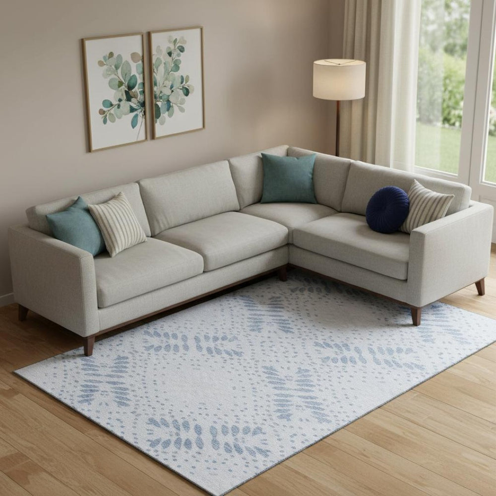 HomeRoots 8' X 10' Blue and Ivory Floral Area Rug - Durable, Washable, UV Protected for Stylish Home Decor 664916