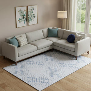 HomeRoots 8' X 10' Blue and Ivory Floral Area Rug - Durable, Washable, UV Protected for Stylish Home Decor 664916
