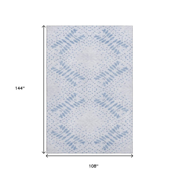 HomeRoots 9' X 12' Blue and Ivory Floral Area Rug – Washable, UV Protected, Durable Design for Busy Homes 664917