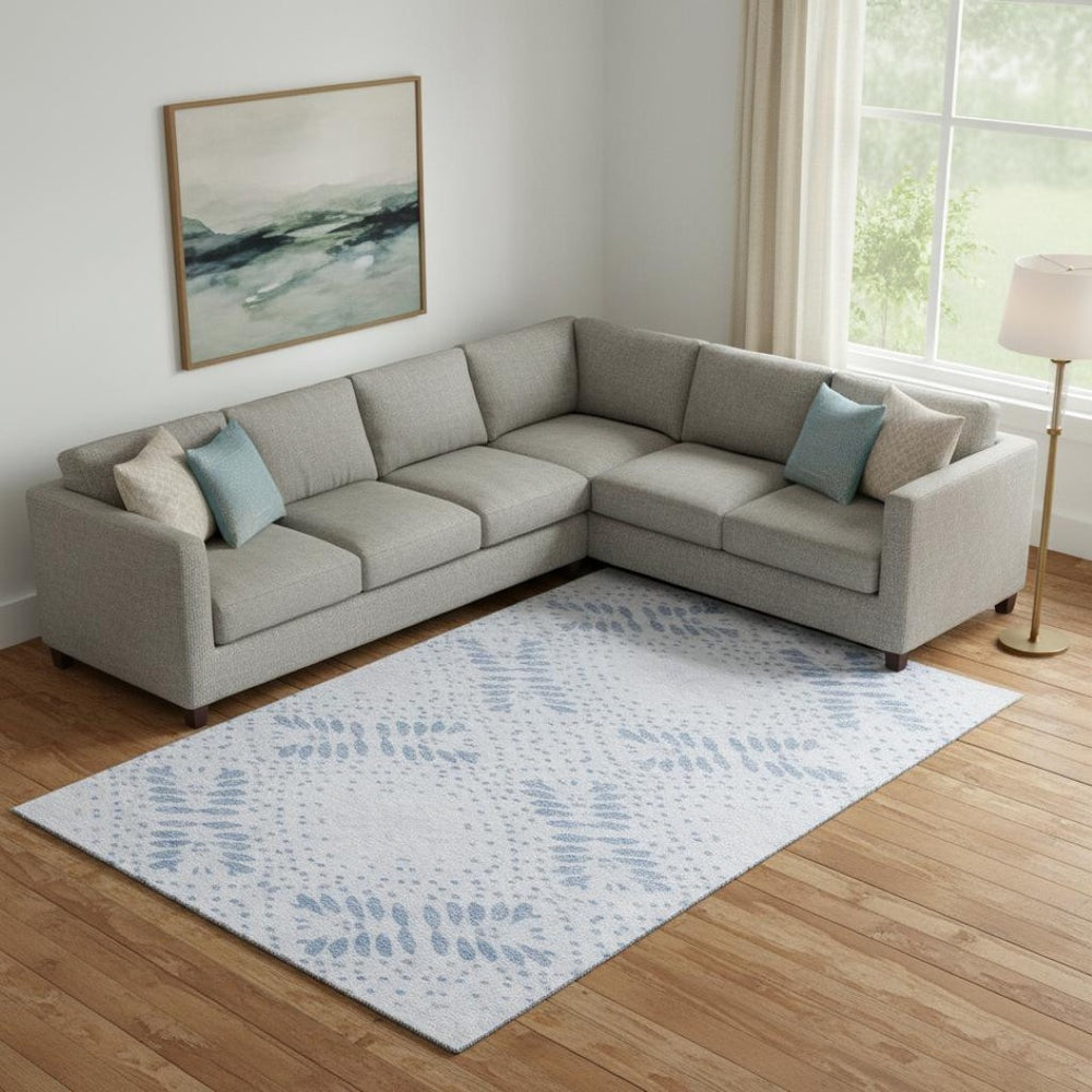 HomeRoots 9' X 12' Blue and Ivory Floral Area Rug – Washable, UV Protected, Durable Design for Busy Homes 664917