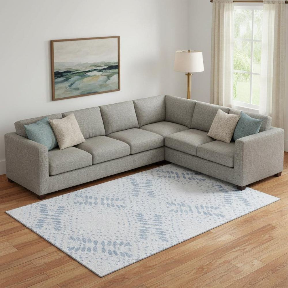 HomeRoots 10' Blue and Ivory Floral Area Rug – Washable, Durable, UV Protected for Elegant Living Spaces 664918