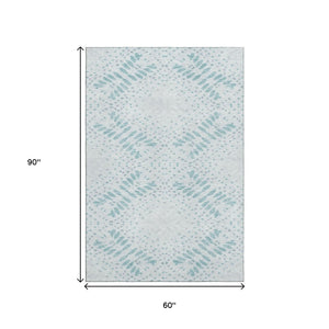HomeRoots 5' Teal and Ivory Floral Area Rug – Durable, Washable, UV Protected for Stylish Everyday Living 664932
