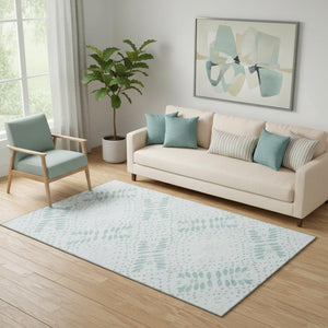 HomeRoots 5' Teal and Ivory Floral Area Rug – Durable, Washable, UV Protected for Stylish Everyday Living 664932