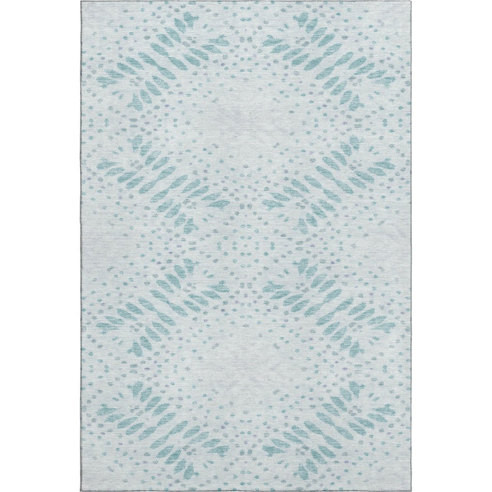 HomeRoots 5' Teal and Ivory Floral Area Rug – Durable, Washable, UV Protected for Stylish Everyday Living 664932