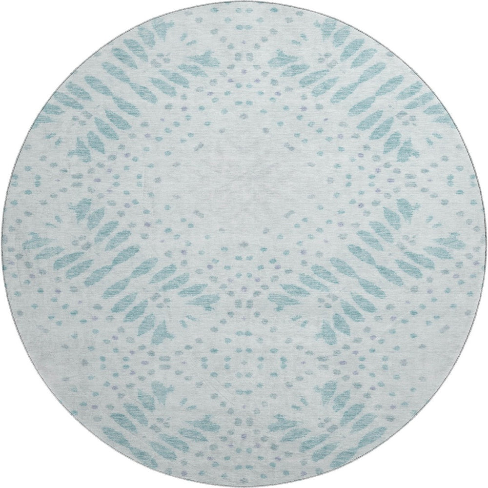 HomeRoots 8' Teal And Ivory Floral Round Rug - Durable, Washable, UV Protected, Ideal for Homes with Kids & Pets 664933