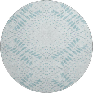 HomeRoots 8' Teal And Ivory Floral Round Rug - Durable, Washable, UV Protected, Ideal for Homes with Kids & Pets 664933