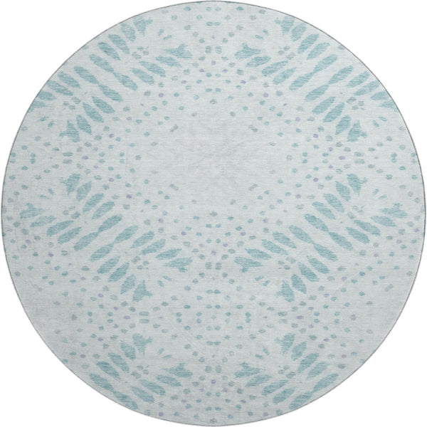 HomeRoots 8' Teal And Ivory Floral Round Rug - Durable, Washable, UV Protected, Ideal for Homes with Kids & Pets 664933
