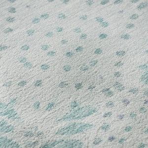 HomeRoots 8' Teal And Ivory Floral Round Rug - Durable, Washable, UV Protected, Ideal for Homes with Kids & Pets 664933