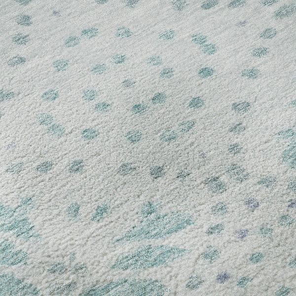 HomeRoots 8' Teal And Ivory Floral Round Rug - Durable, Washable, UV Protected, Ideal for Homes with Kids & Pets 664933