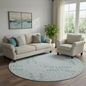 HomeRoots 8' Teal And Ivory Floral Round Rug - Durable, Washable, UV Protected, Ideal for Homes with Kids & Pets 664933