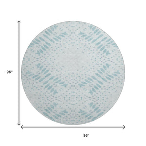 HomeRoots 8' Teal And Ivory Floral Round Rug - Durable, Washable, UV Protected, Ideal for Homes with Kids & Pets 664933