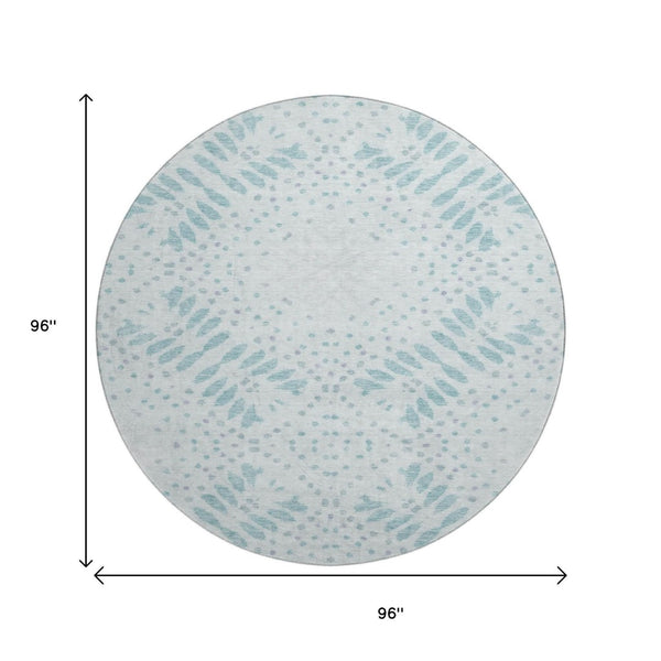 HomeRoots 8' Teal And Ivory Floral Round Rug - Durable, Washable, UV Protected, Ideal for Homes with Kids & Pets 664933