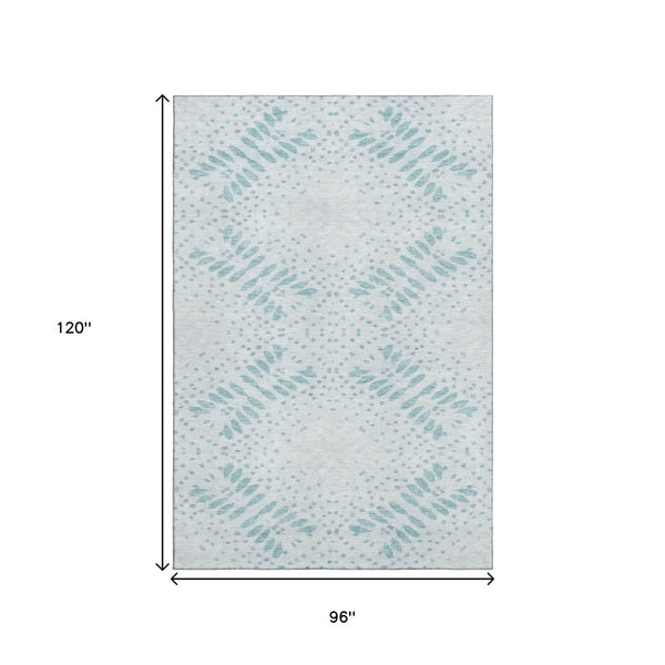 HomeRoots 8' X 10' Teal Floral Area Rug - Washable, UV-Protected, Durable Design for High-Traffic Spaces 664934