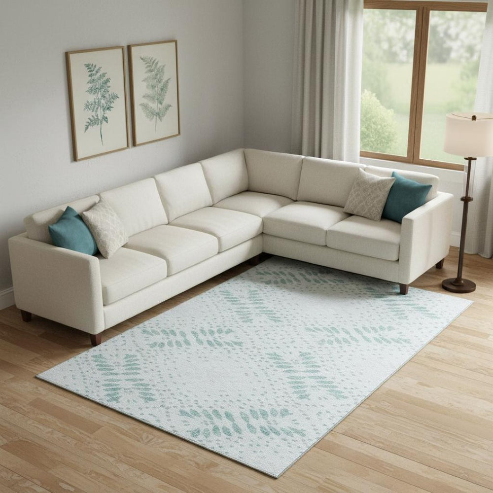 HomeRoots 8' X 10' Teal Floral Area Rug - Washable, UV-Protected, Durable Design for High-Traffic Spaces 664934
