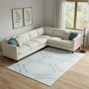 HomeRoots 8' X 10' Teal Floral Area Rug - Washable, UV-Protected, Durable Design for High-Traffic Spaces 664934