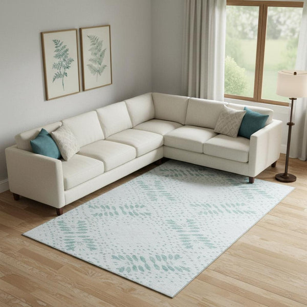 HomeRoots 8' X 10' Teal Floral Area Rug - Washable, UV-Protected, Durable Design for High-Traffic Spaces 664934