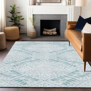 HomeRoots 8' X 10' Teal Floral Area Rug - Washable, UV-Protected, Durable Design for High-Traffic Spaces 664934