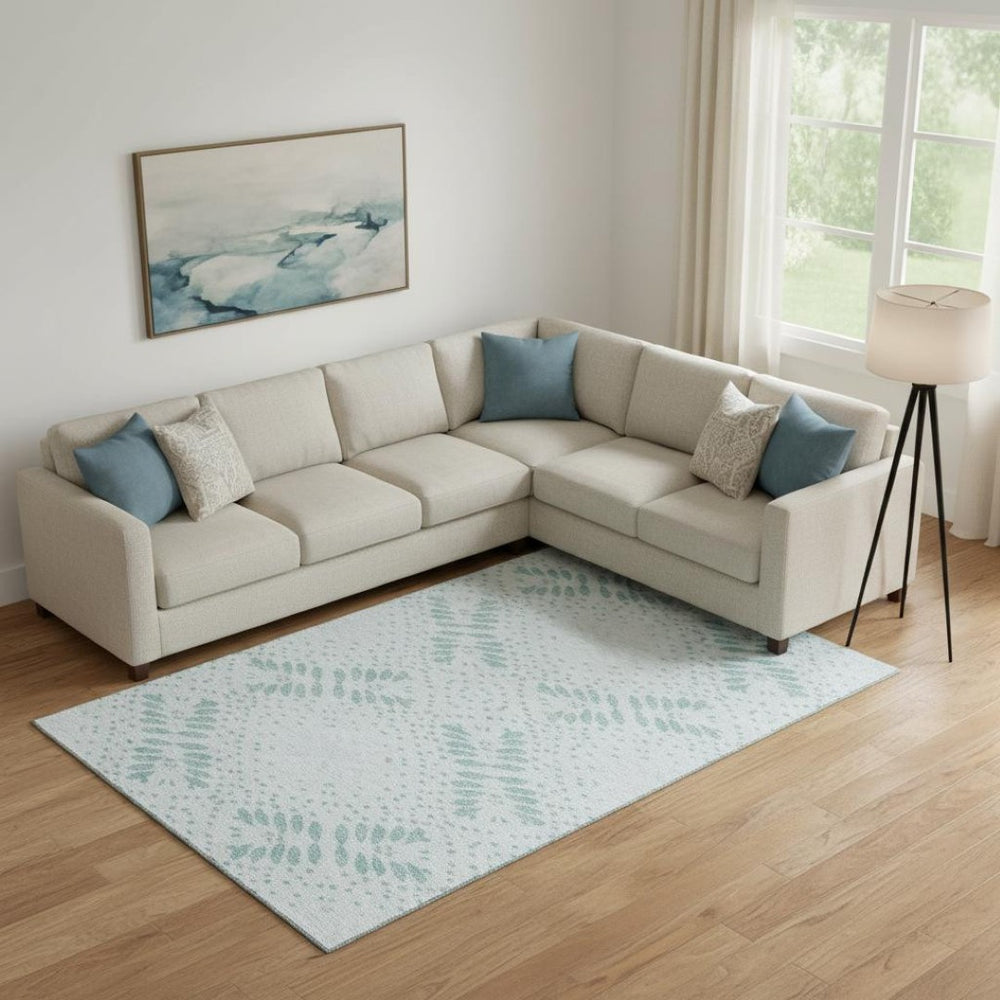 HomeRoots 9' X 12' Teal and Ivory Floral Washable Area Rug – Durable, Stylish, UV-Protected for Busy Homes 664935