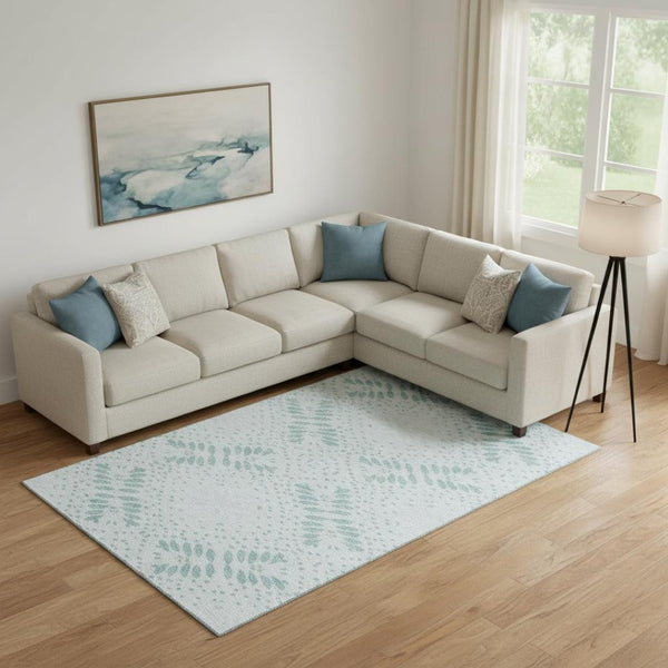 HomeRoots 9' X 12' Teal and Ivory Floral Washable Area Rug – Durable, Stylish, UV-Protected for Busy Homes 664935