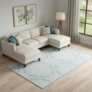 HomeRoots 10' X 14' Teal Floral Area Rug - Washable, UV Protected, Durable for Living Rooms & Family Spaces 664936