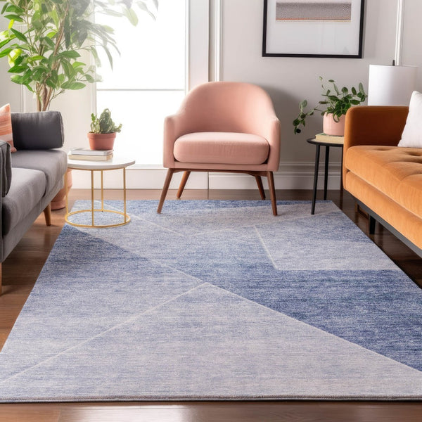 HomeRoots 5' X 8' Blue & Ivory Geometric Area Rug - Washable, UV Protected, Durable for Homes & Patios 664944
