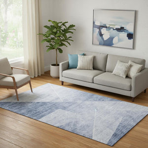 HomeRoots 5' X 8' Blue & Ivory Geometric Area Rug - Washable, UV Protected, Durable for Homes & Patios 664944