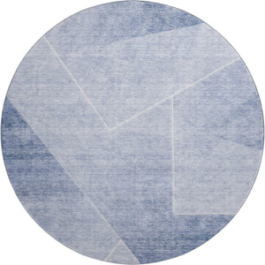 HomeRoots 8' Blue And Ivory Geometric Round Rug - Washable, UV-Protected, Stain-Resistant for High-Traffic Homes 664945
