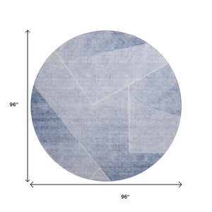 HomeRoots 8' Blue And Ivory Geometric Round Rug - Washable, UV-Protected, Stain-Resistant for High-Traffic Homes 664945