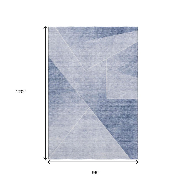 HomeRoots 8' X 10' Blue and Ivory Geometric Area Rug - Washable, UV Protected, Stain Resistant for Modern Spaces 664946