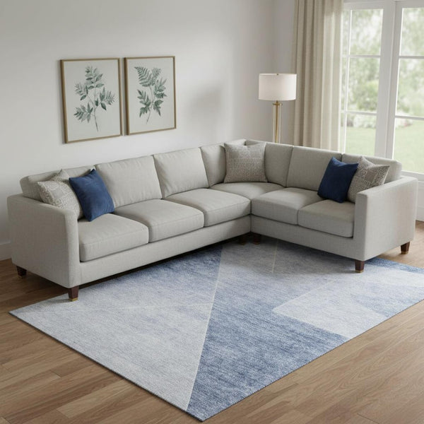 HomeRoots 9' X 12' Stylish Blue & Ivory Geometric Washable Area Rug with UV Protection for Busy Homes 664947