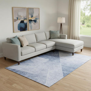 HomeRoots 10' X 14' Blue and Ivory Geometric Area Rug - Washable, UV Protected, Stain-Resistant for Homes 664948