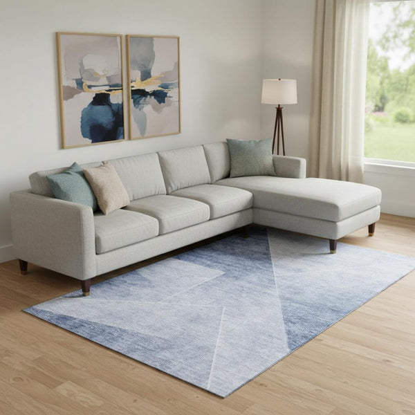HomeRoots 10' X 14' Blue and Ivory Geometric Area Rug - Washable, UV Protected, Stain-Resistant for Homes 664948
