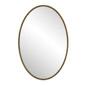 English Elm Iron Oval Retro Mirror with Antique Iron Frame, Elegant Wall Hanging for Bathroom Bedroom Living Room Gold W757P251824