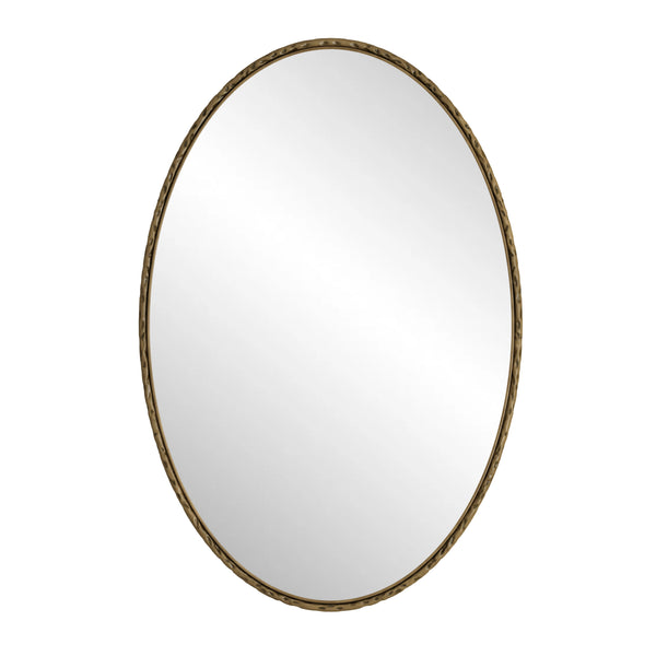 English Elm Iron Oval Retro Mirror with Antique Iron Frame, Elegant Wall Hanging for Bathroom Bedroom Living Room Gold W757P251824