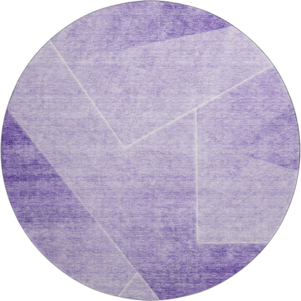 HomeRoots 8' Purple and Ivory Geometric Washable Round Rug - Durable, Stain Resistant, UV Protected Accent Piece 664957