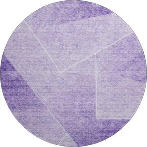 HomeRoots 8' Purple and Ivory Geometric Washable Round Rug - Durable, Stain Resistant, UV Protected Accent Piece 664957