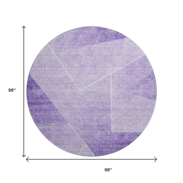 HomeRoots 8' Purple and Ivory Geometric Washable Round Rug - Durable, Stain Resistant, UV Protected Accent Piece 664957